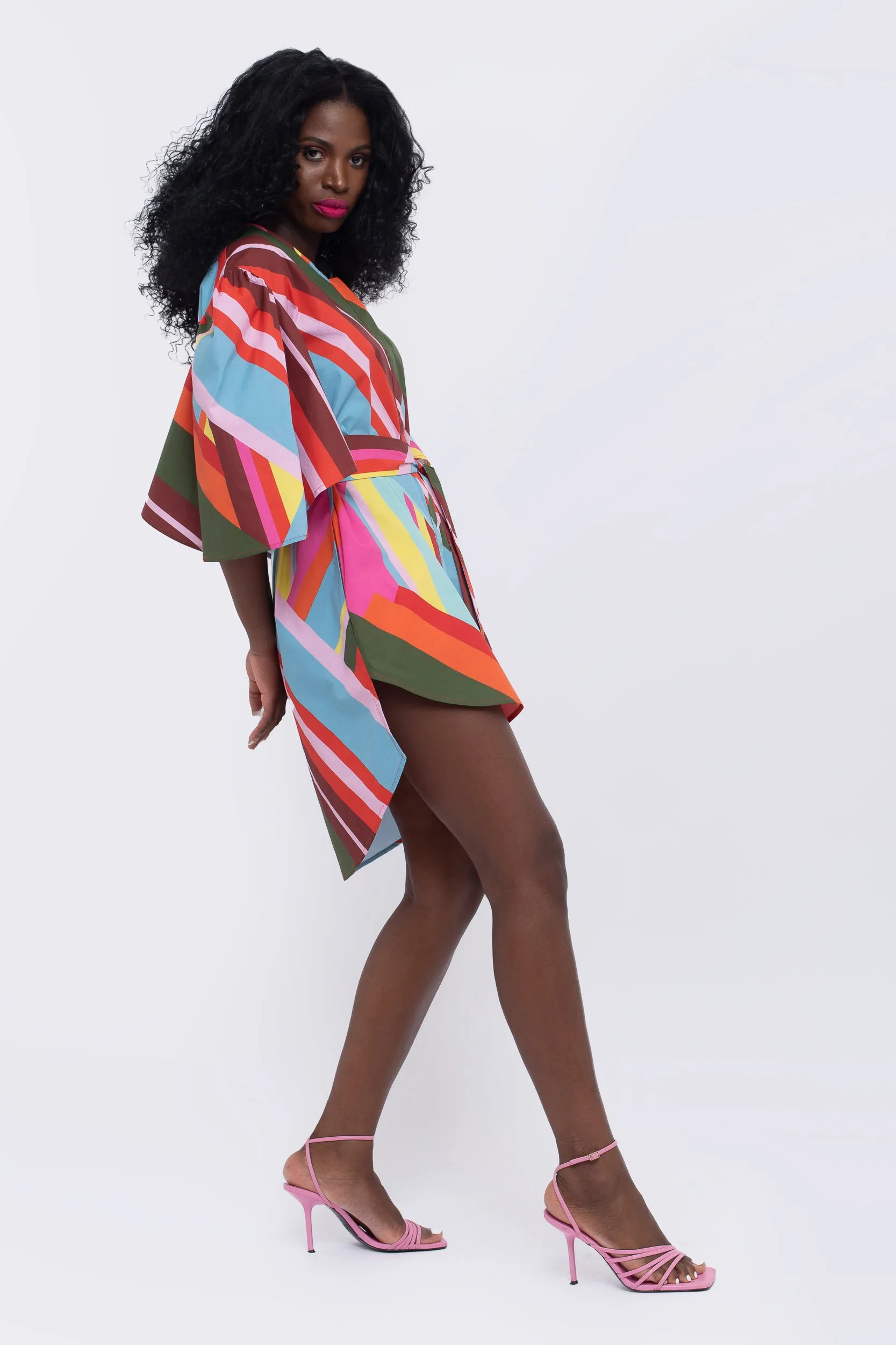 Paradise Geometric Print Fan Sleeve Dress