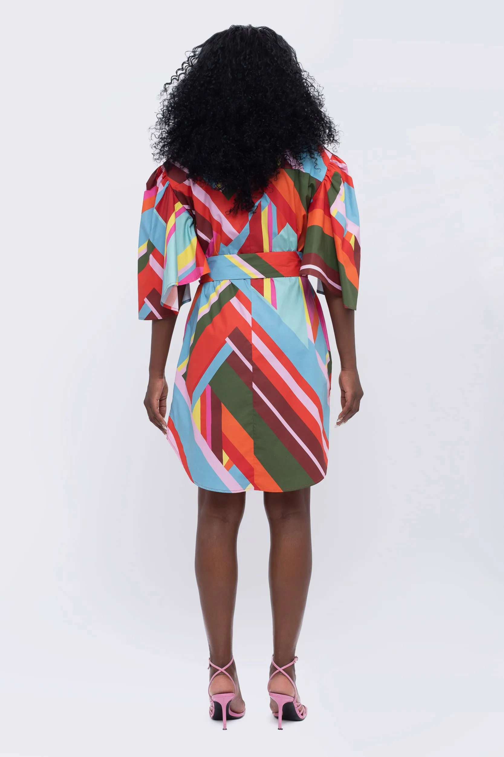 Paradise Geometric Print Fan Sleeve Dress