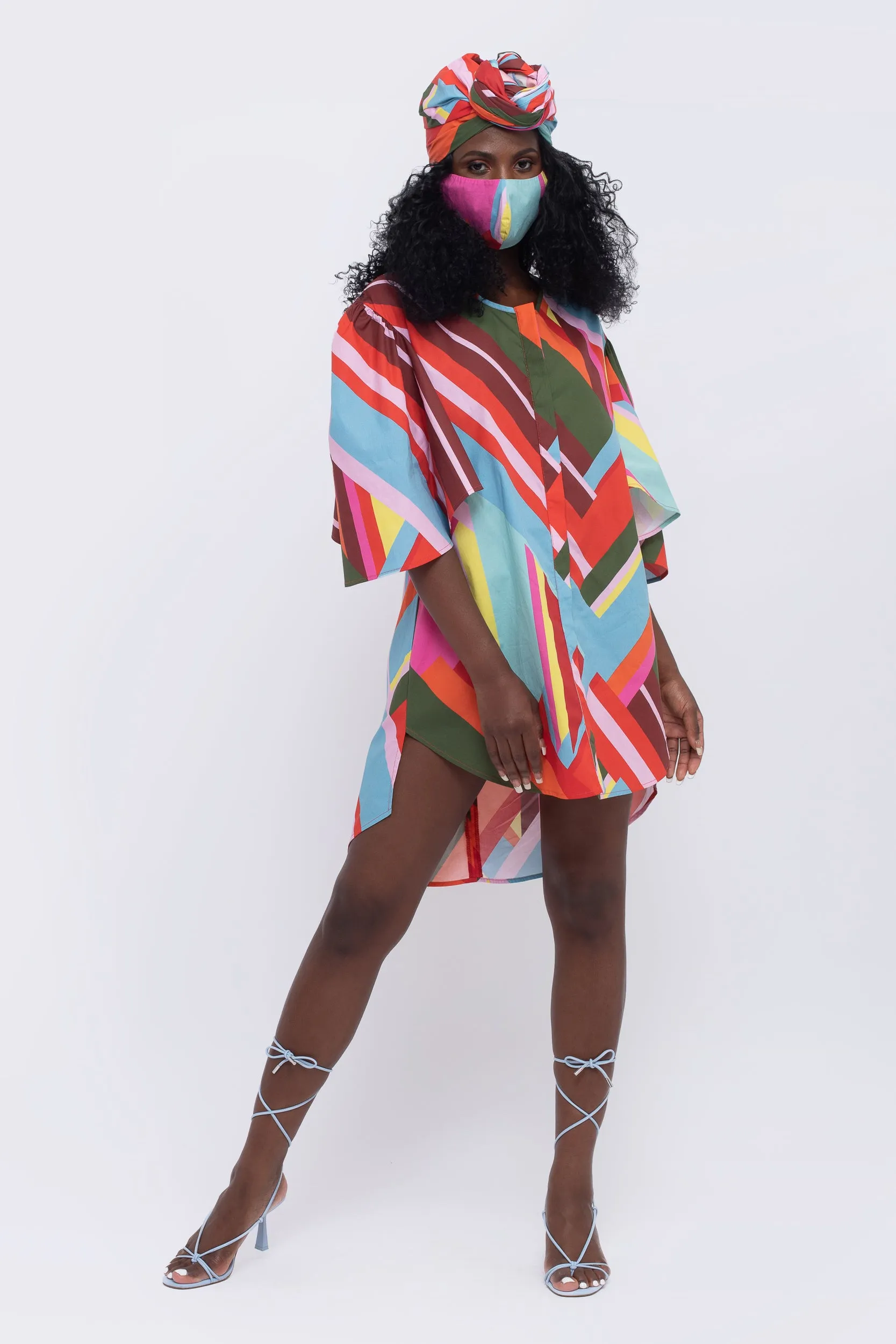 Paradise Geometric Print Fan Sleeve Dress