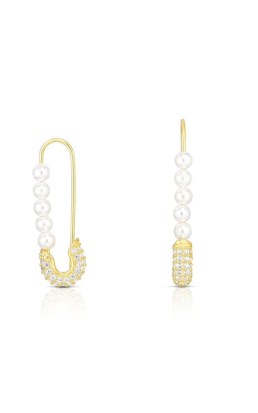 Pearl Safety Pin Threader Earring