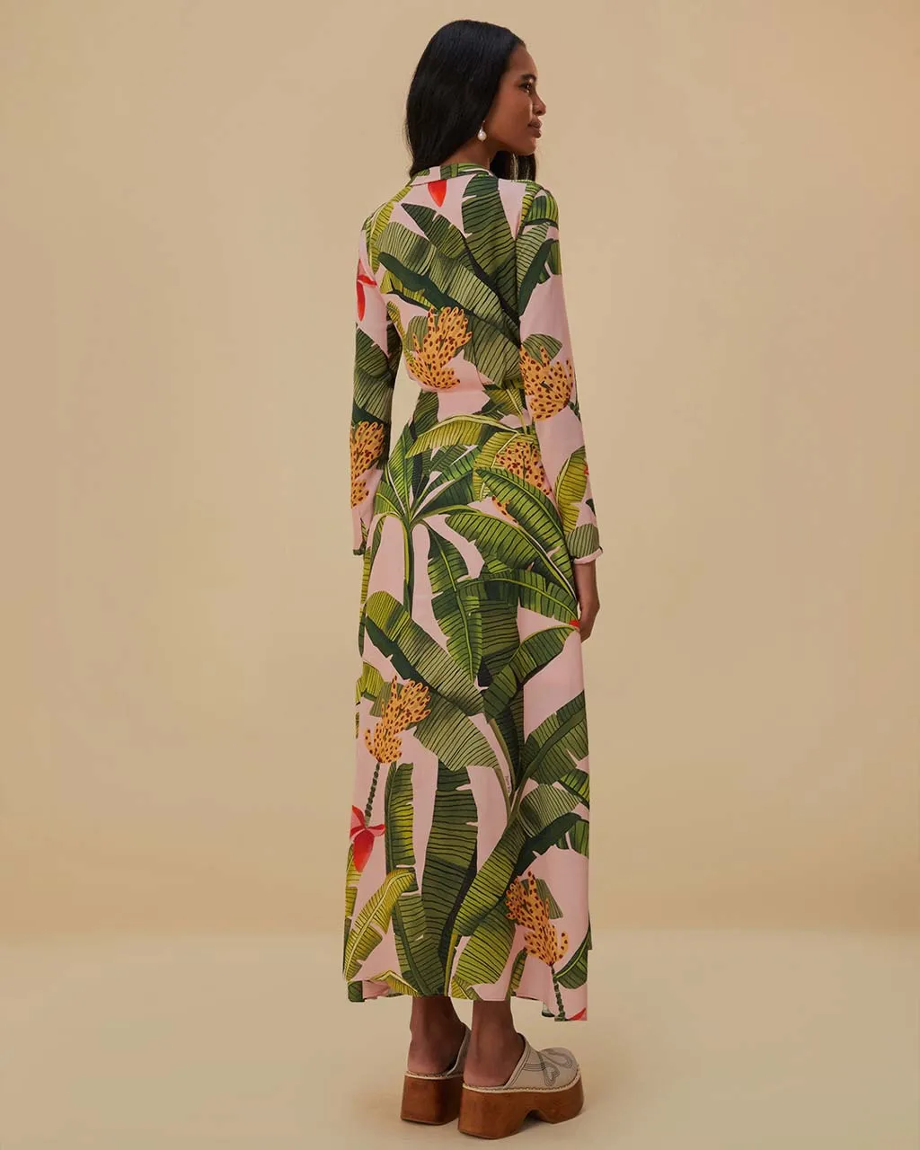 Pink Banana Leaves Maxi Dress