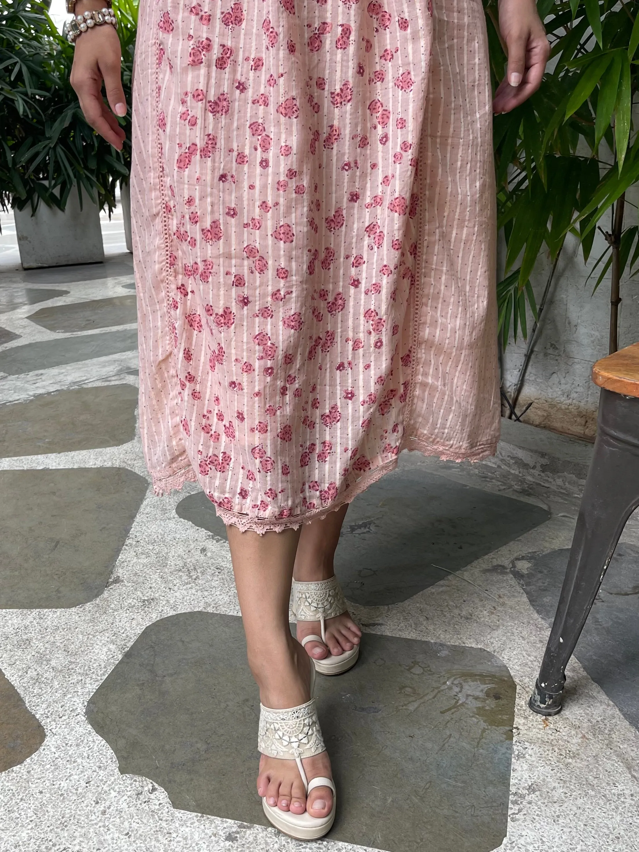 Pink Cotton Block Print Maxi Dress