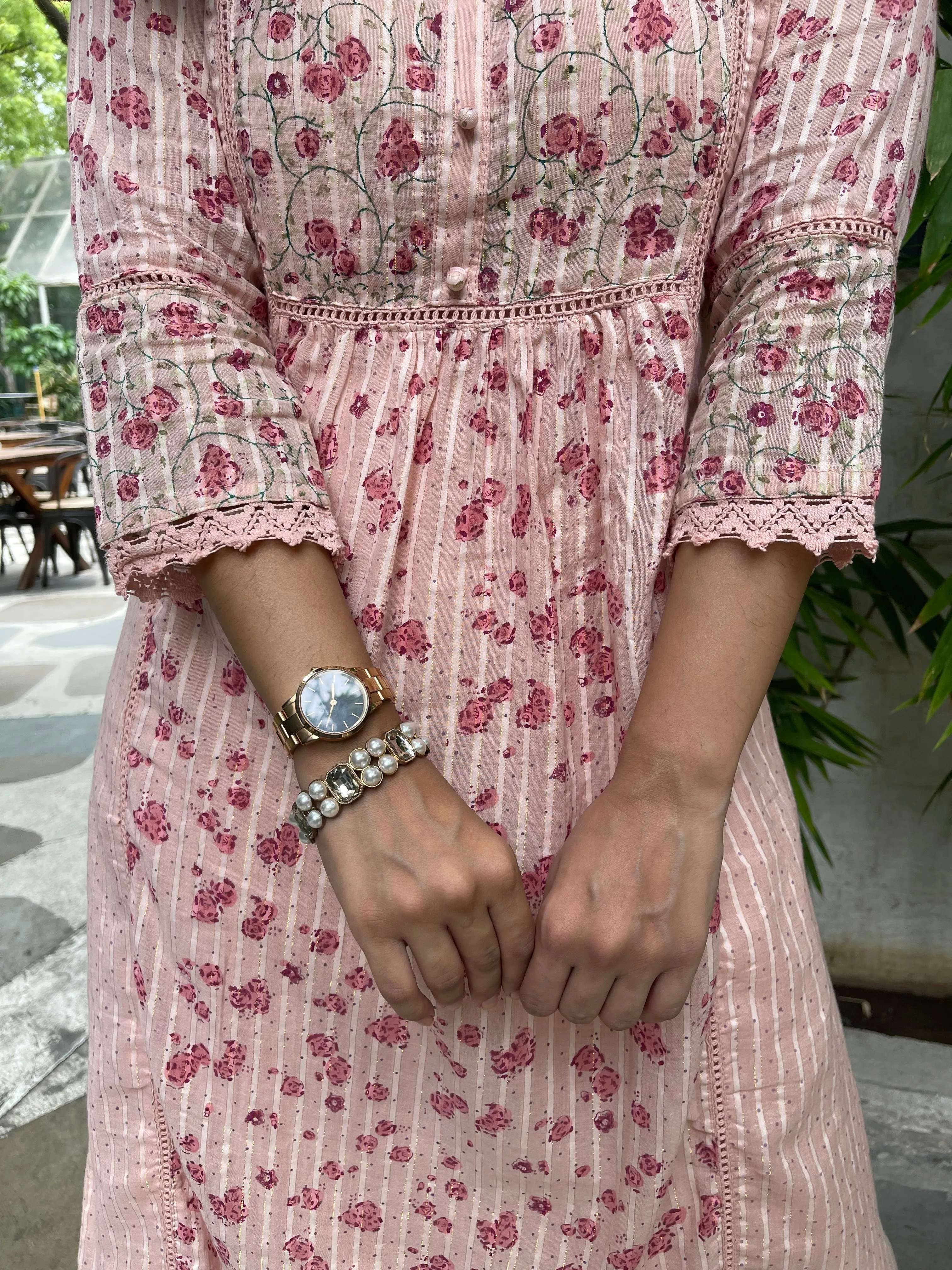 Pink Cotton Block Print Maxi Dress