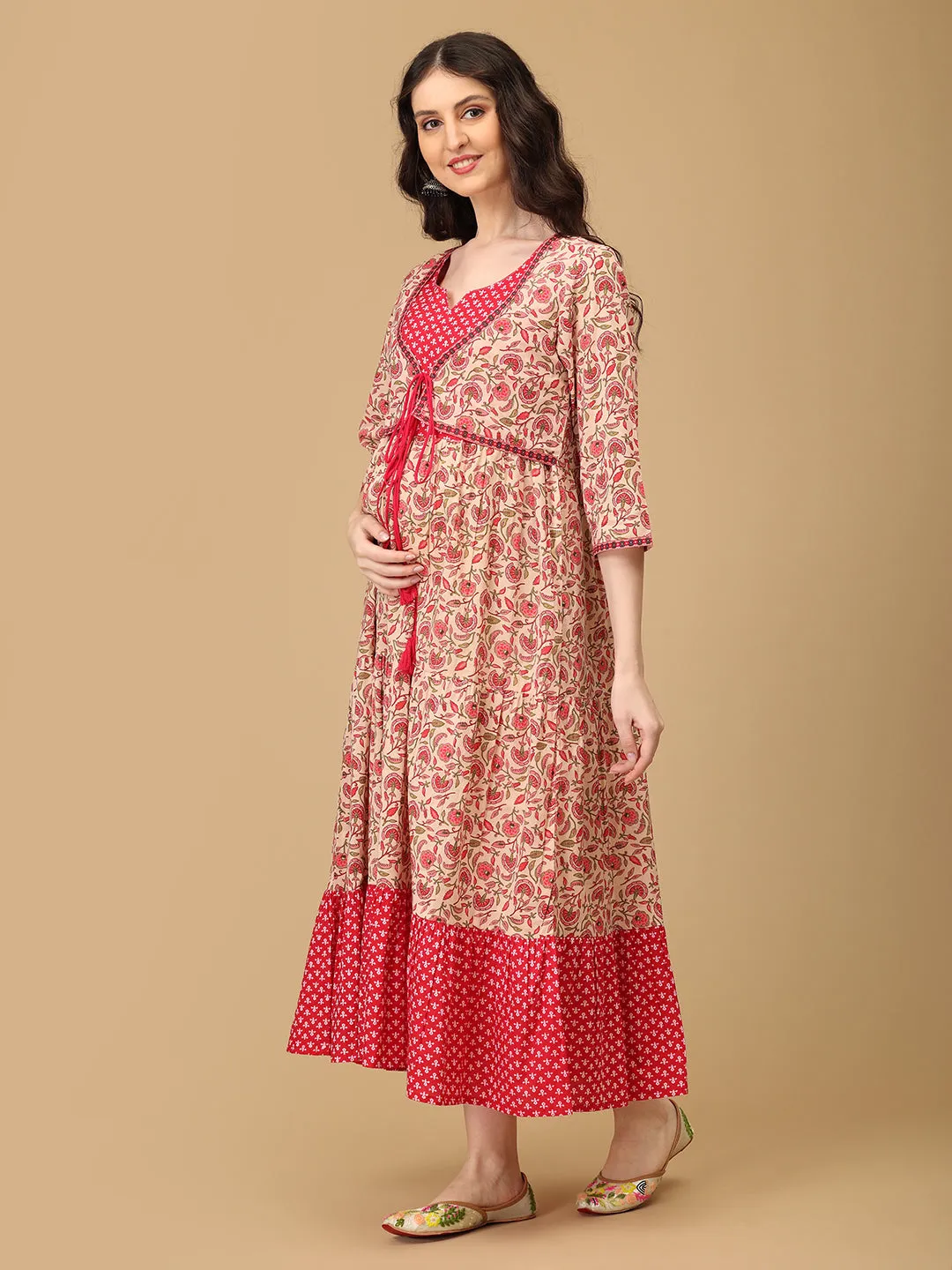 Pink Kamalini Maternity and Nursing Maxi Kurti Dress