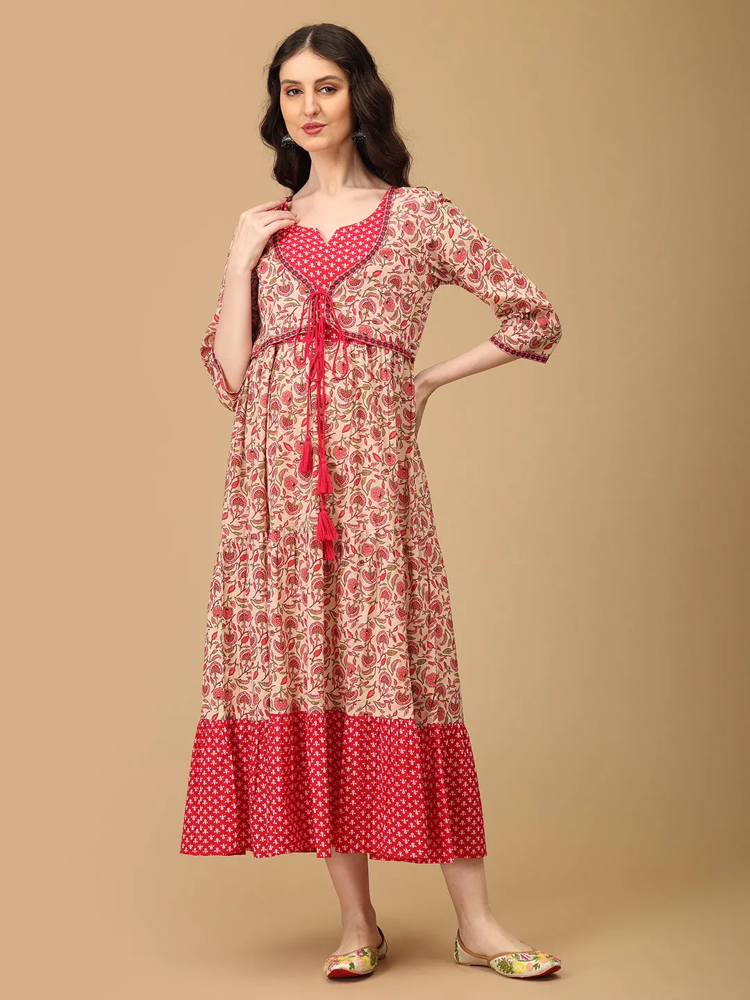 Pink Kamalini Maternity and Nursing Maxi Kurti Dress