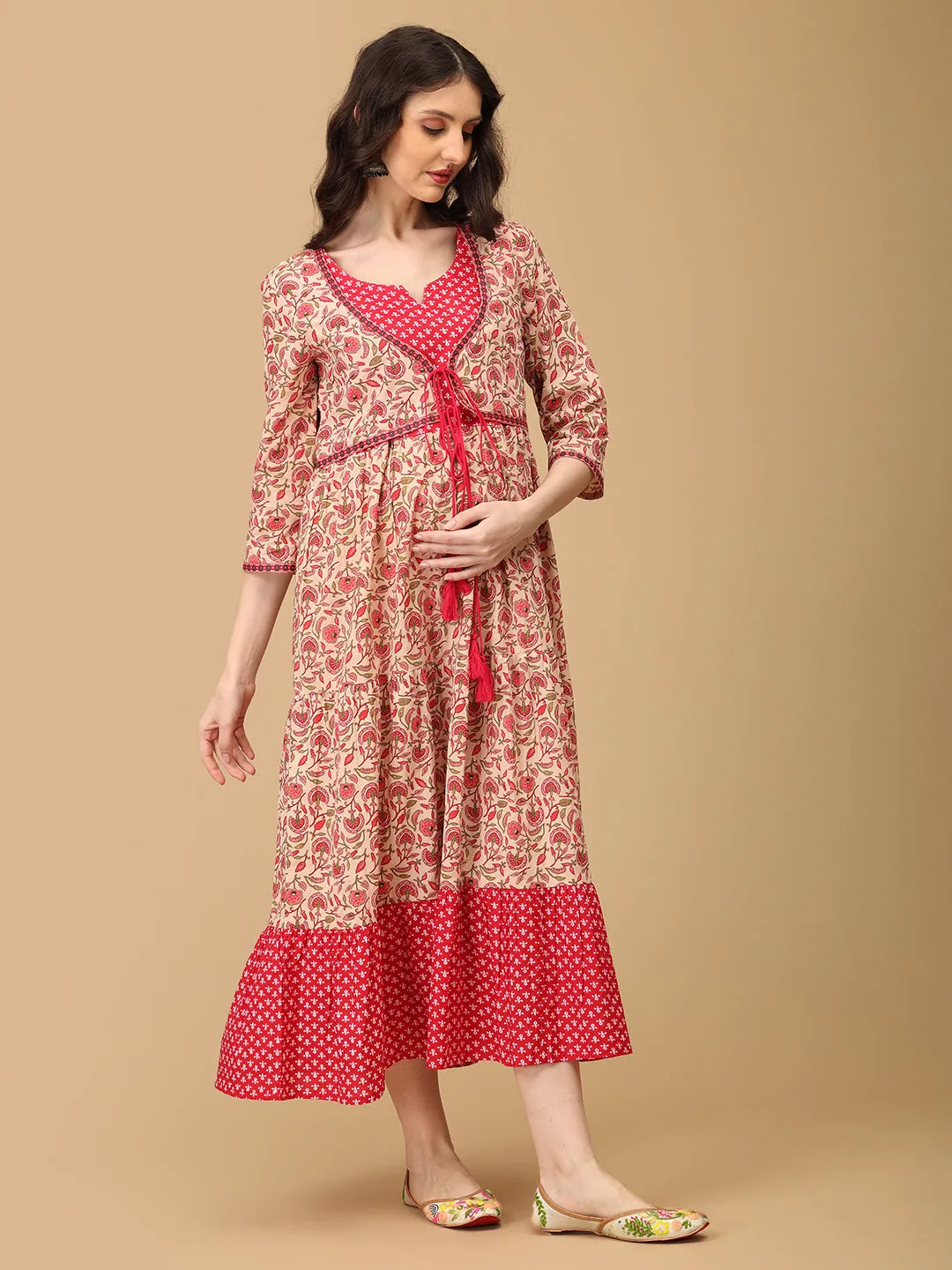 Pink Kamalini Maternity and Nursing Maxi Kurti Dress