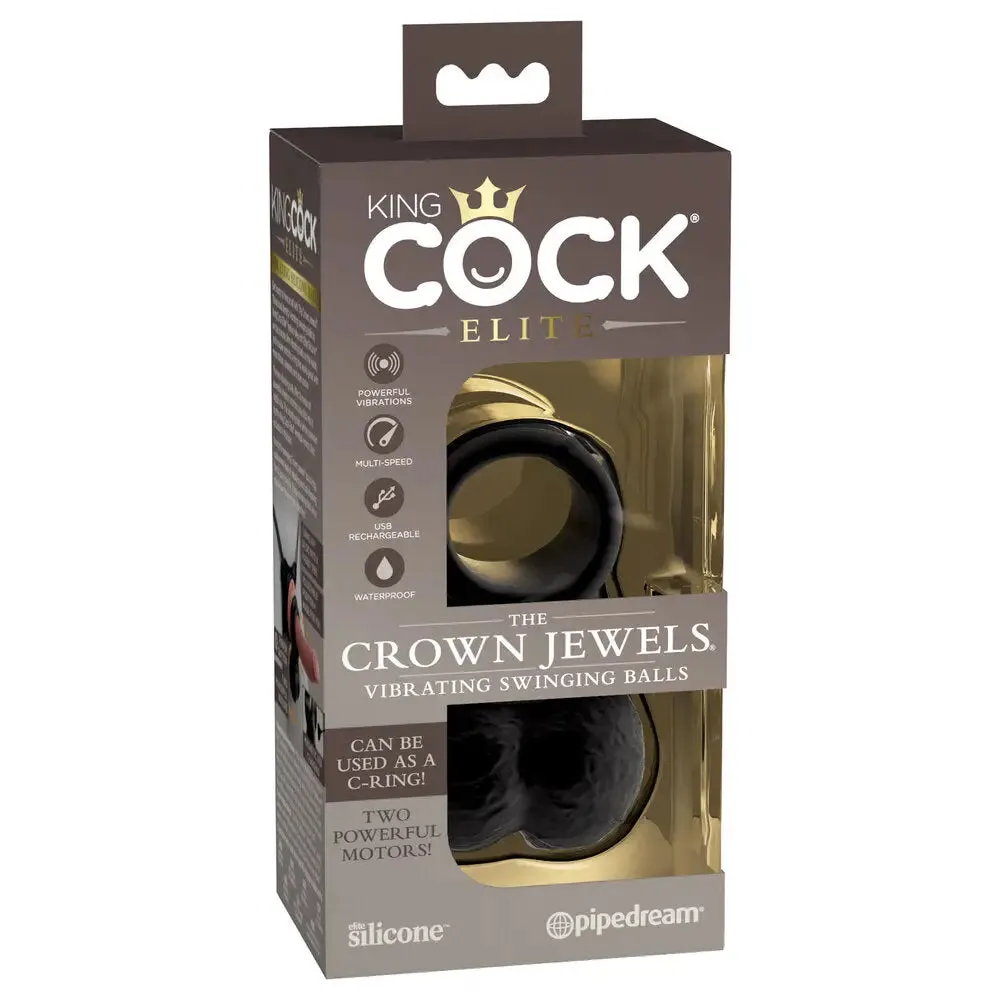 Pipedream Silicone Black Vibrating Cock Ring with Weighted Swinging Balls