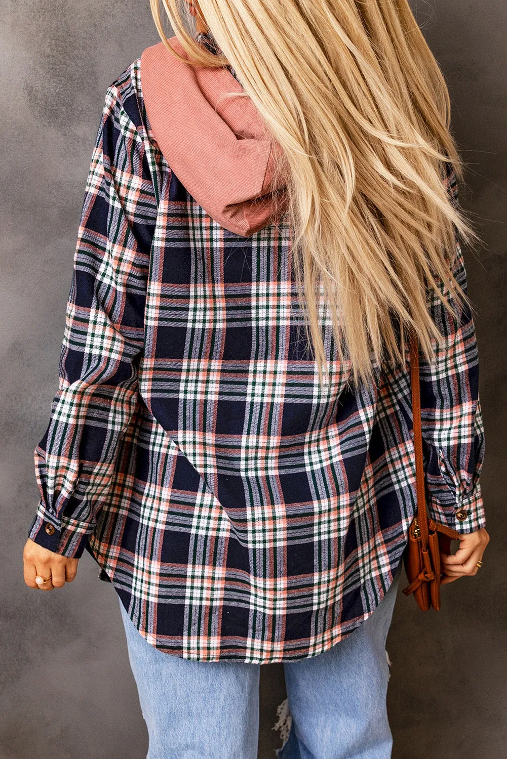 Plaid Contrasting Hood Pocketed Shacket