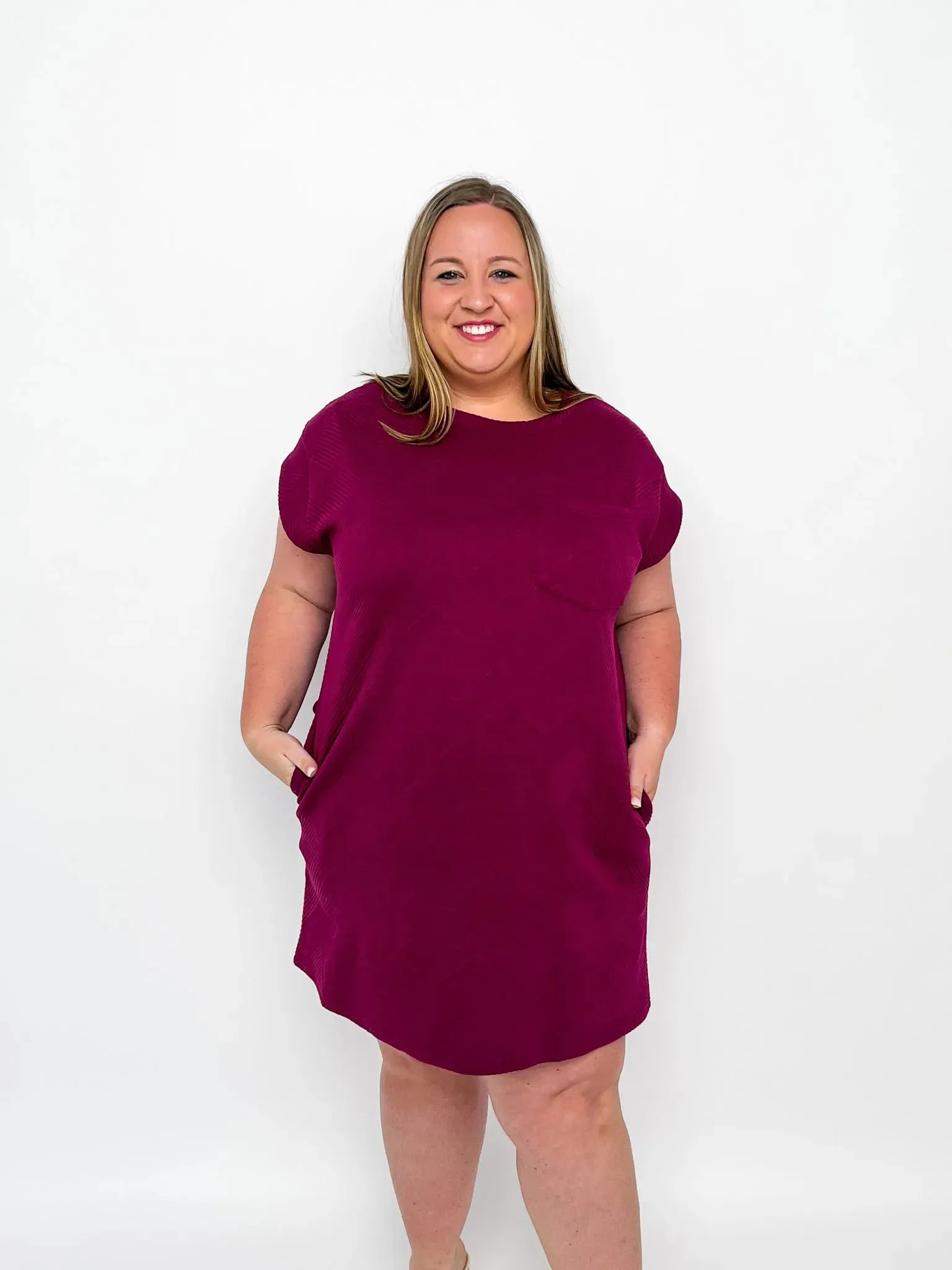 Plum Cap Sleeve Pocket Dress