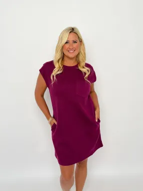 Plum Cap Sleeve Pocket Dress