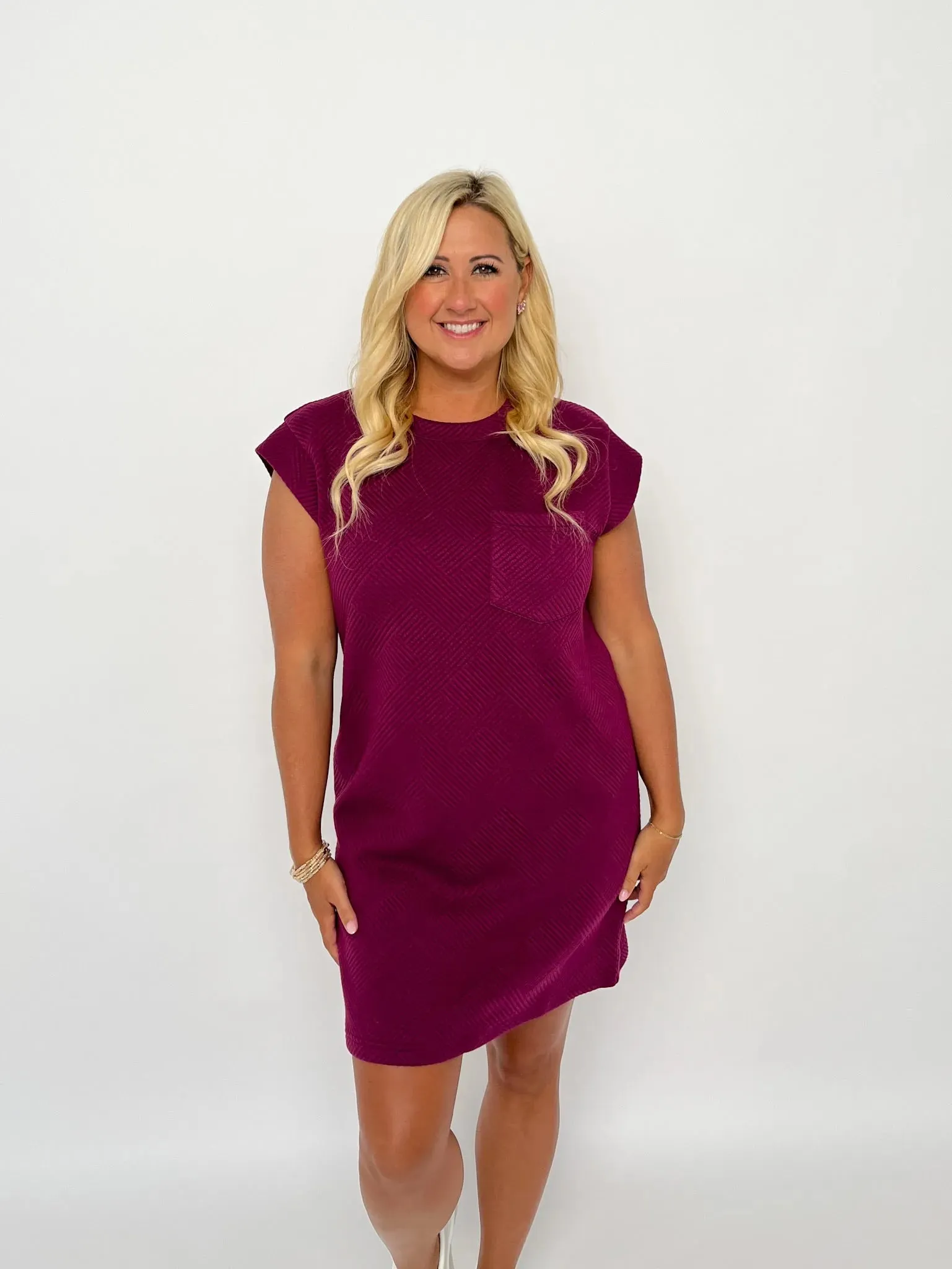 Plum Cap Sleeve Pocket Dress