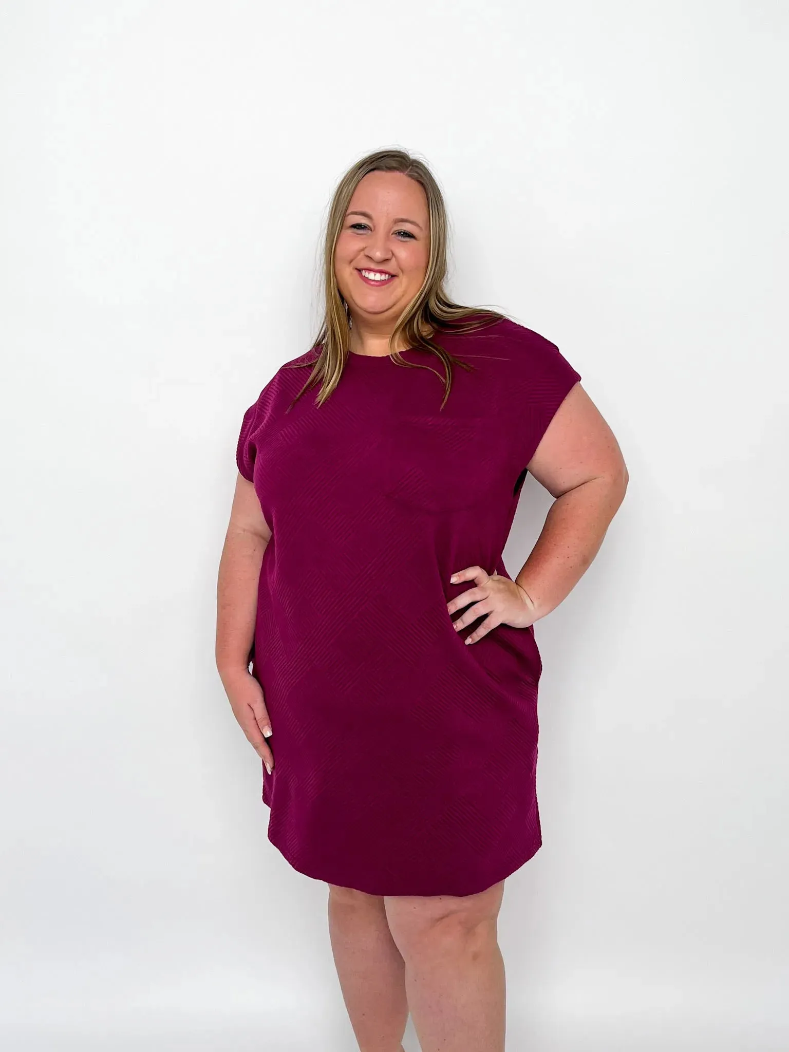 Plum Cap Sleeve Pocket Dress