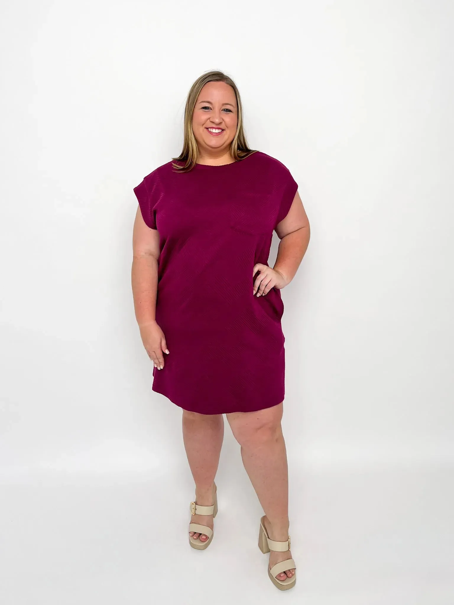 Plum Cap Sleeve Pocket Dress