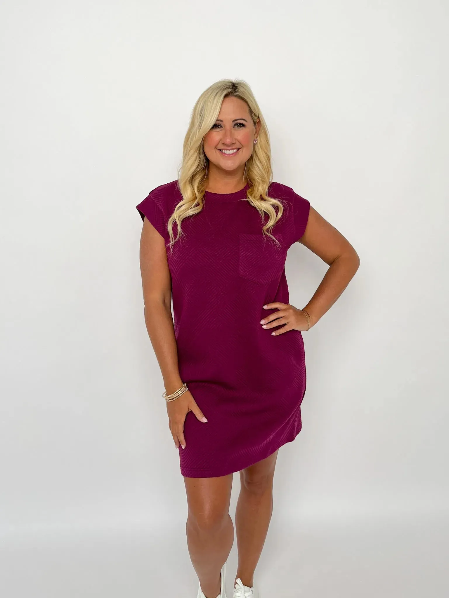 Plum Cap Sleeve Pocket Dress