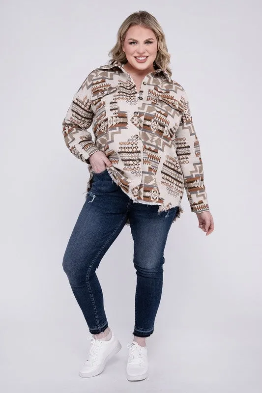 Plus Size Aztec Western Shacket