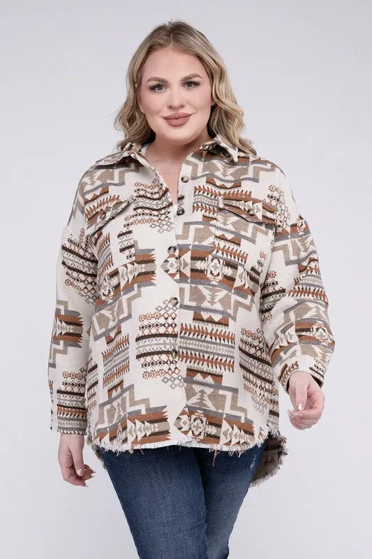 Plus Size Aztec Western Shacket