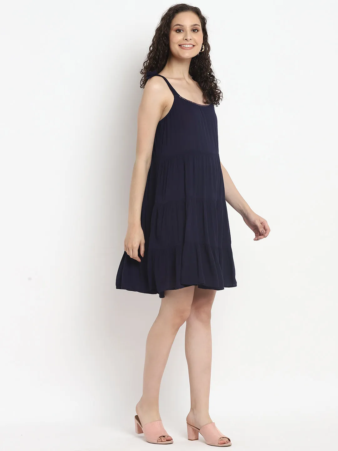 Porsorte Womens Navy Blue Sleeveless Casual Dress