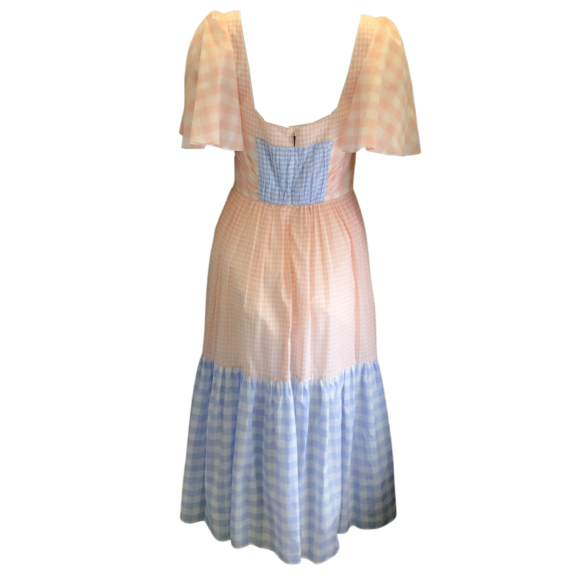 Prabal Gurung Pink / Blue Short Sleeved Gingham Midi Dress