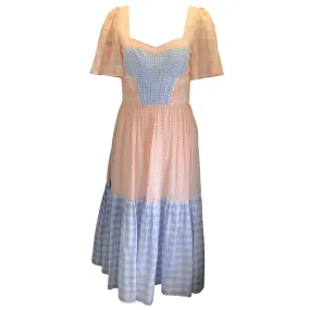 Prabal Gurung Pink / Blue Short Sleeved Gingham Midi Dress