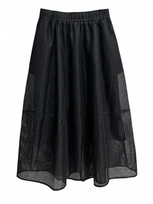 Pre Order:  High Elastic Waist Mesh Spliced Midi A-line Skirt