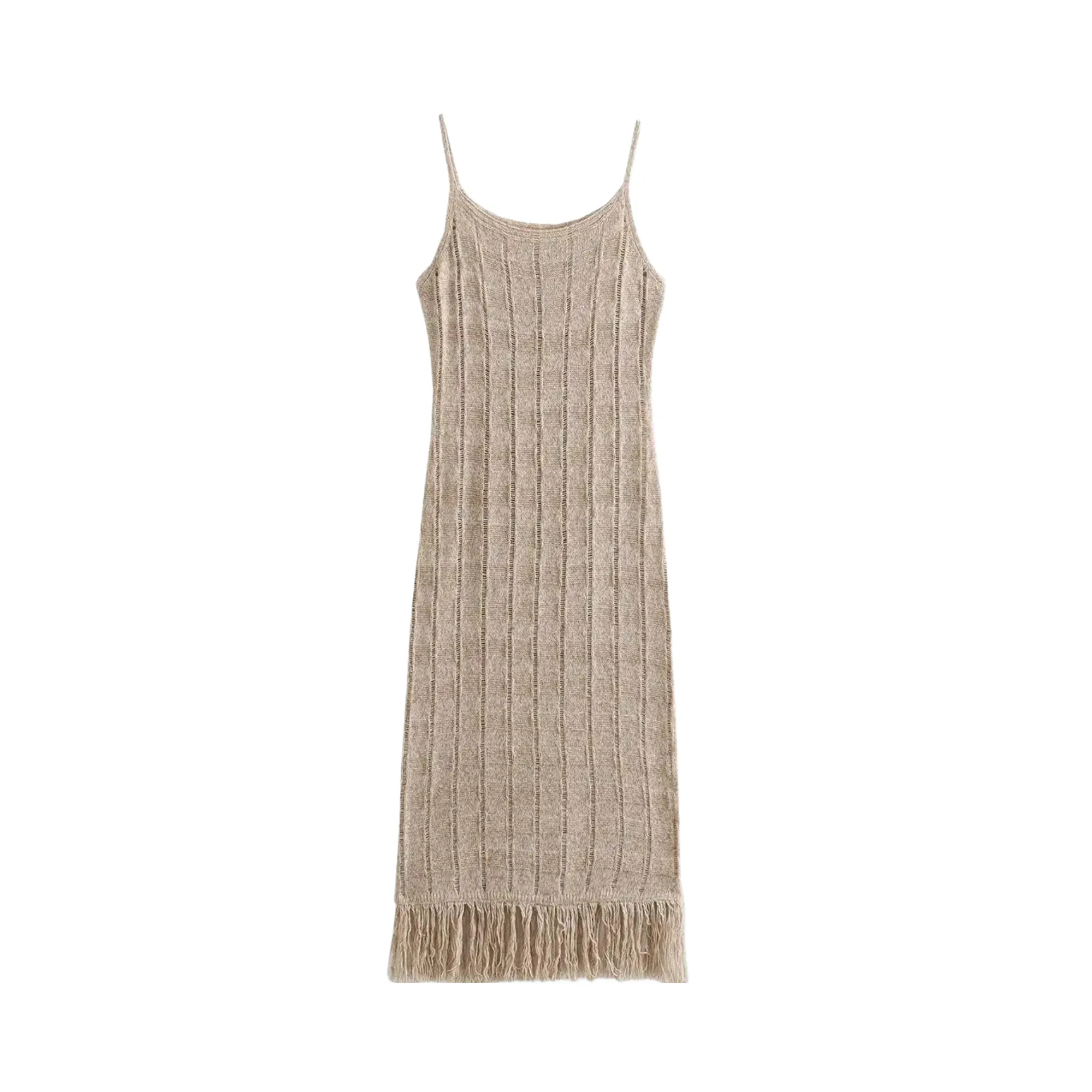 Pre Order:  Textured Sleeveless Fringe Midi Dress