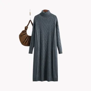 Pre Order:  Turtleneck Textured Knit Sweater Dress