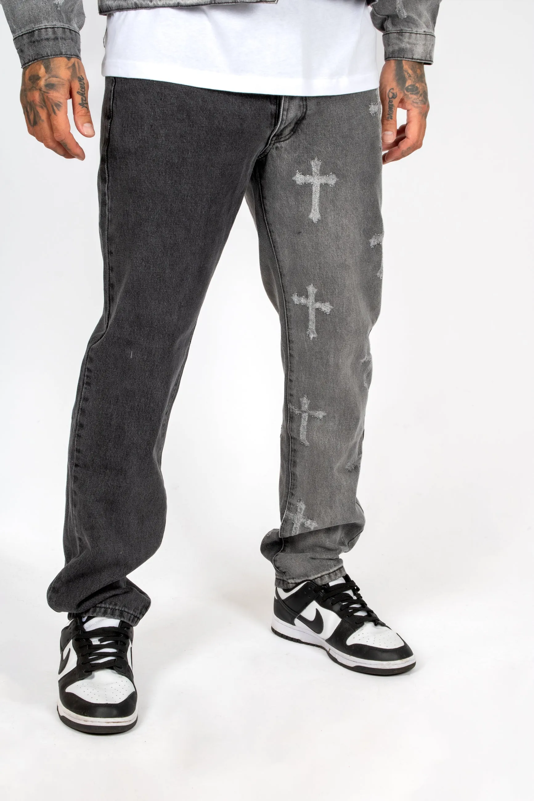 Premium Distressed Cross Washed Two-Tone Denim Jeans