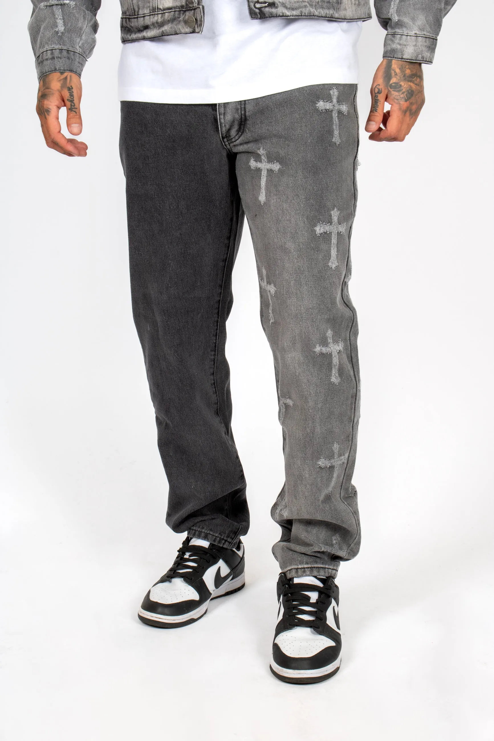 Premium Distressed Cross Washed Two-Tone Denim Jeans