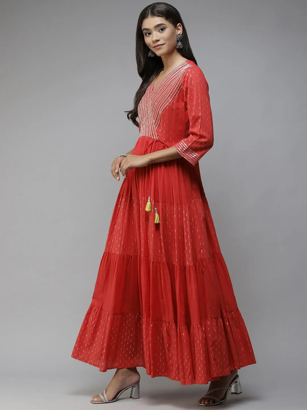 Red Gotta Patti Ethnic Maxi Dress