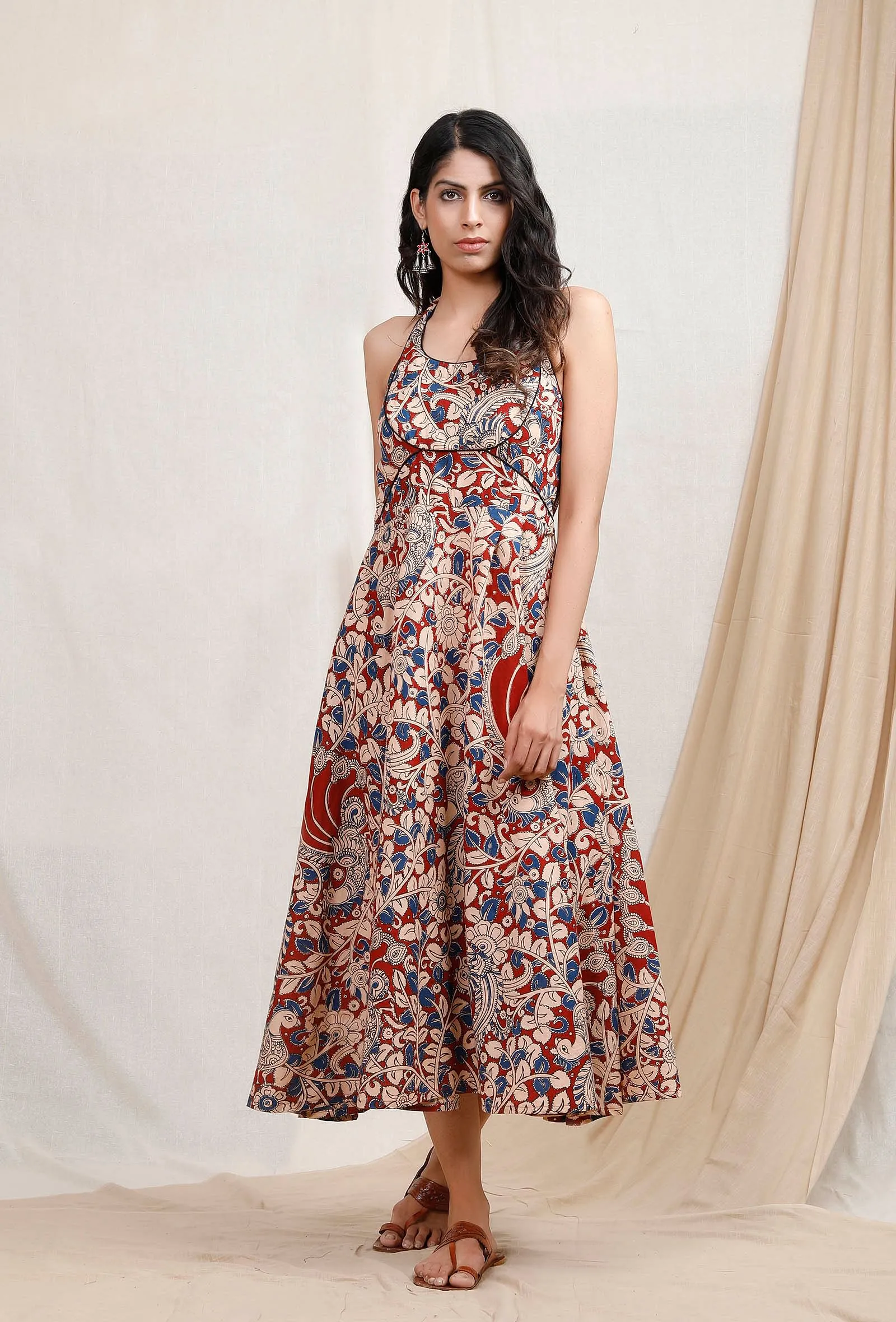 Red Kalamkari Halter Dress