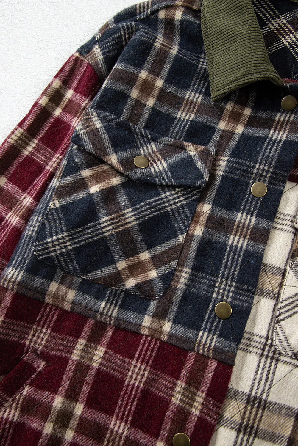 Red Mixed Plaid Patchwork Retro Shacket