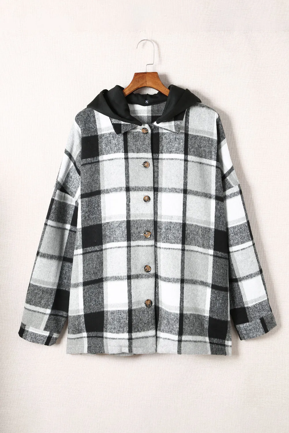 Red Plaid Button Front Hooded Shacket