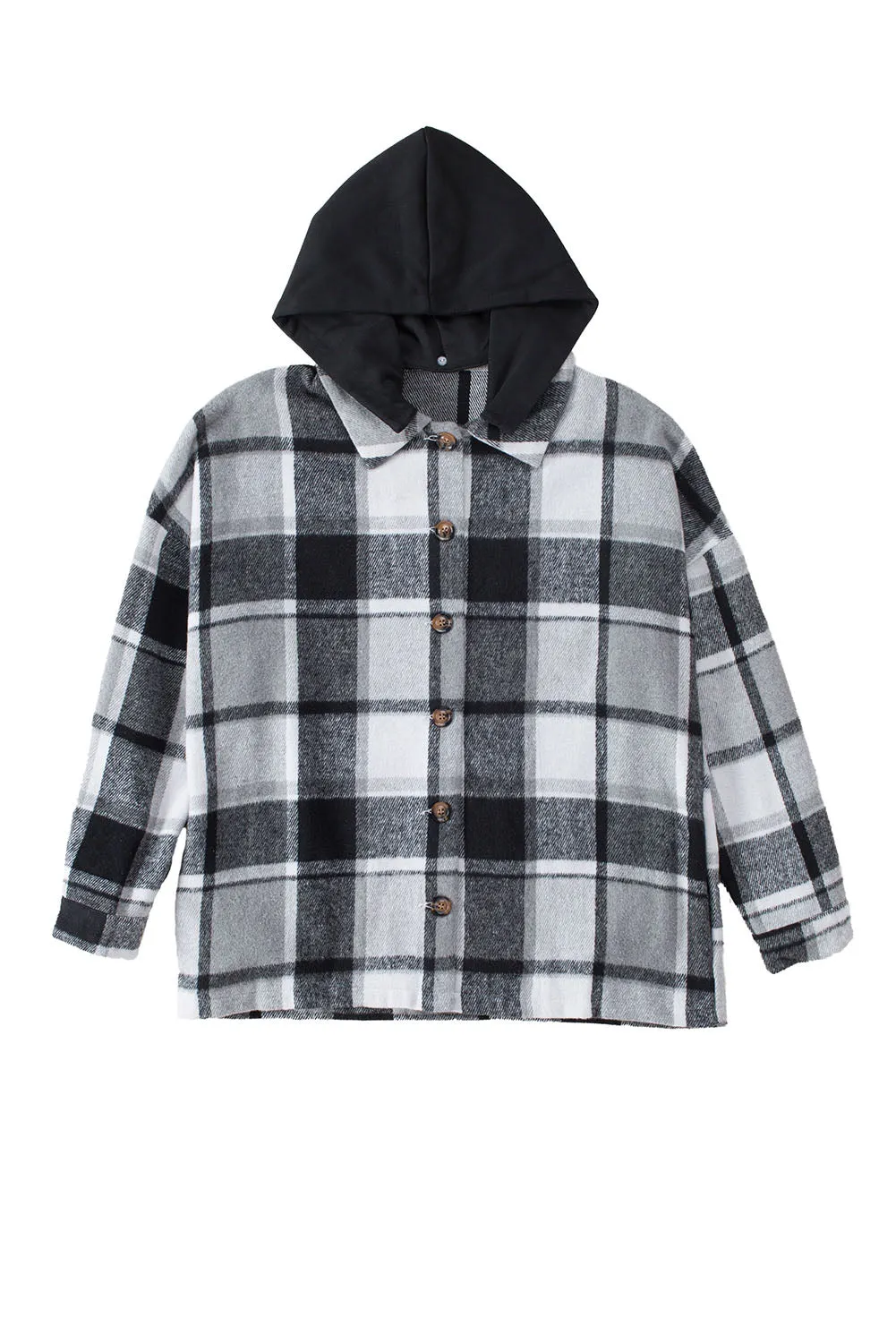 Red Plaid Button Front Hooded Shacket