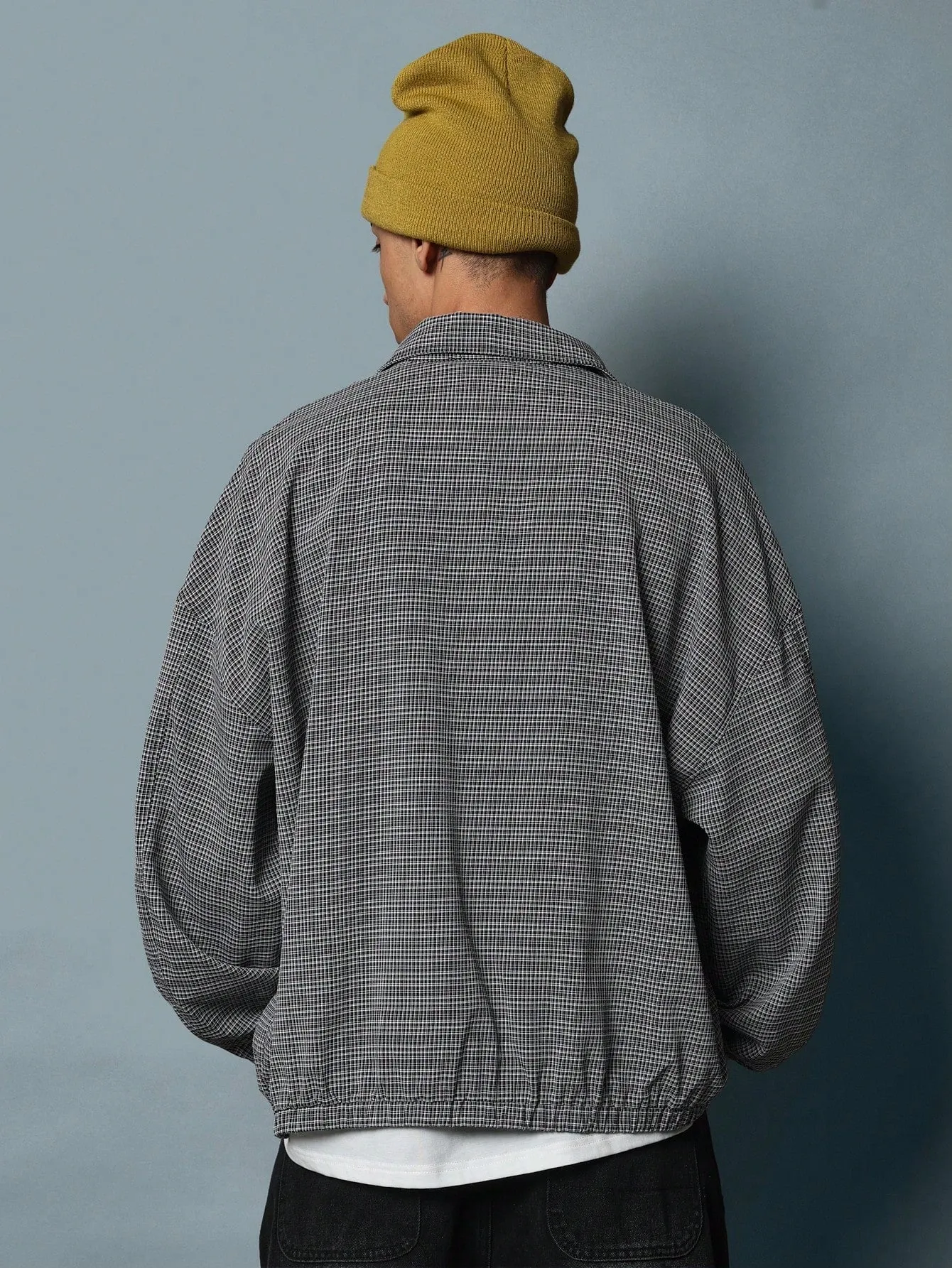 Regular Fit Zip Up Checkered Shacket