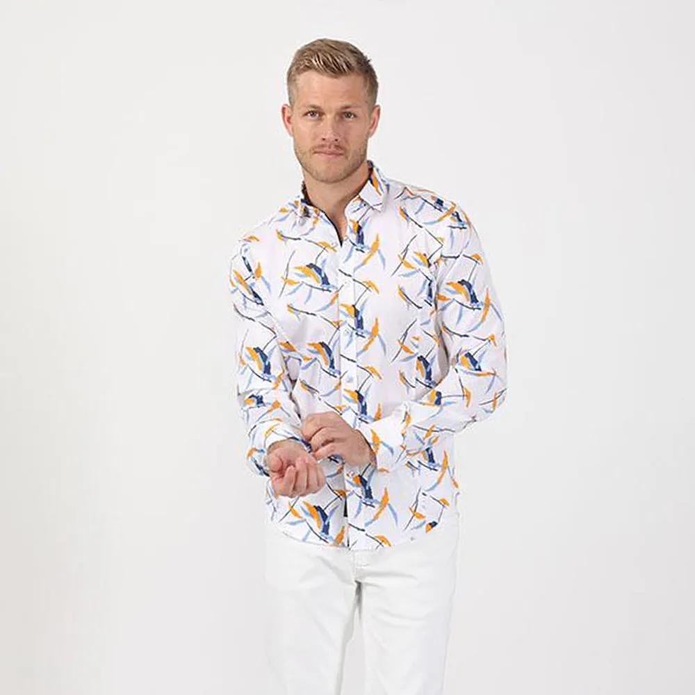 Retro White Button Down Shirt W/ Colorful Design