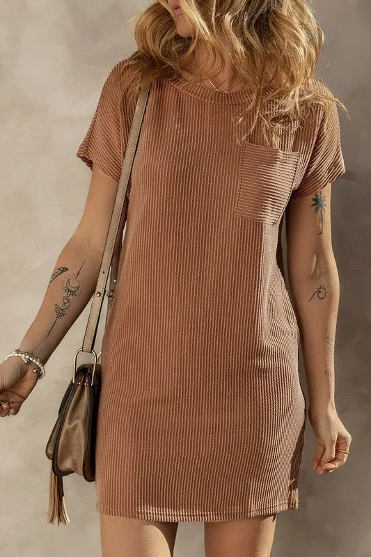 *Ribbed Knit T-shirt Shift Dress