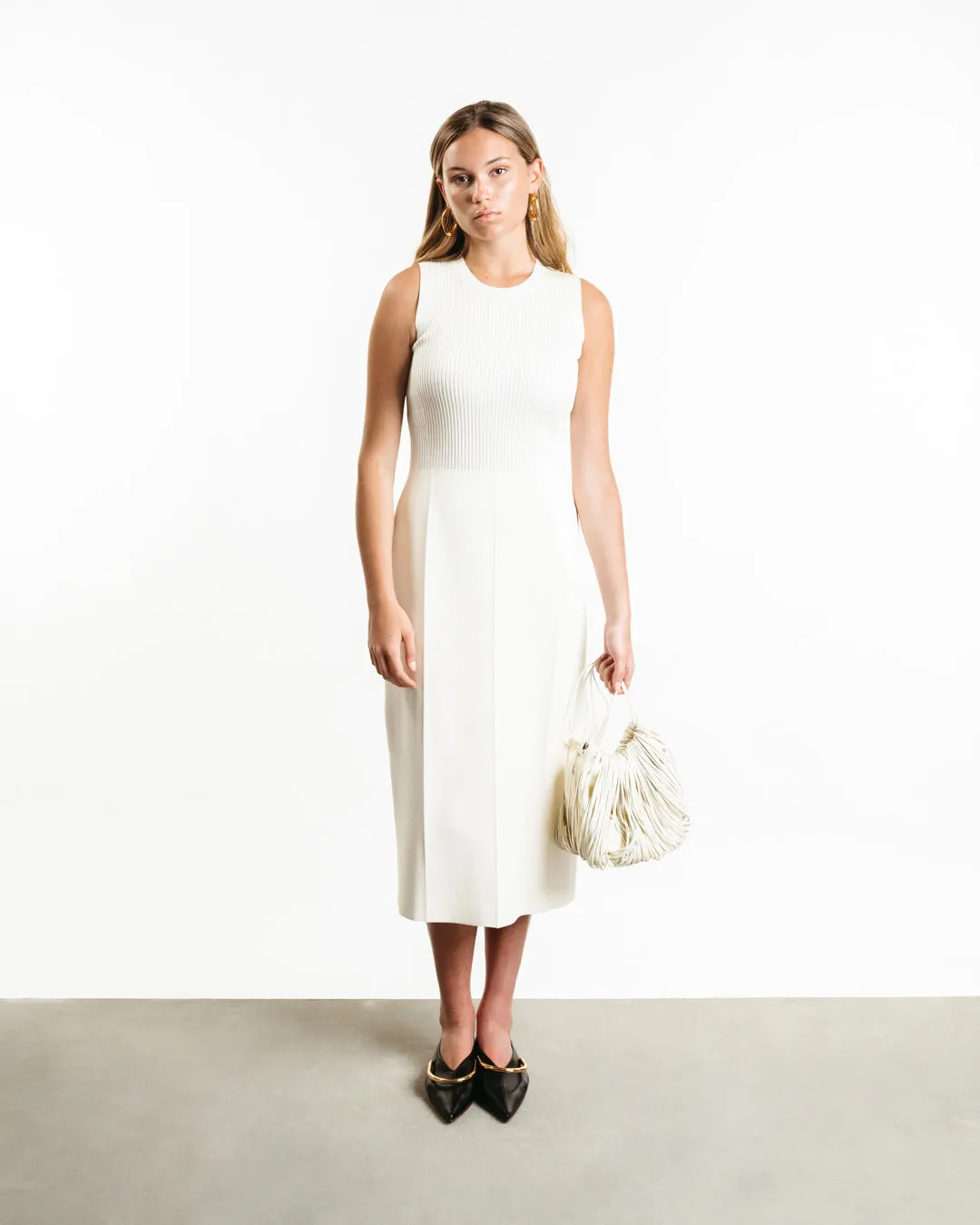 Ribbed Midi Dress Ivory