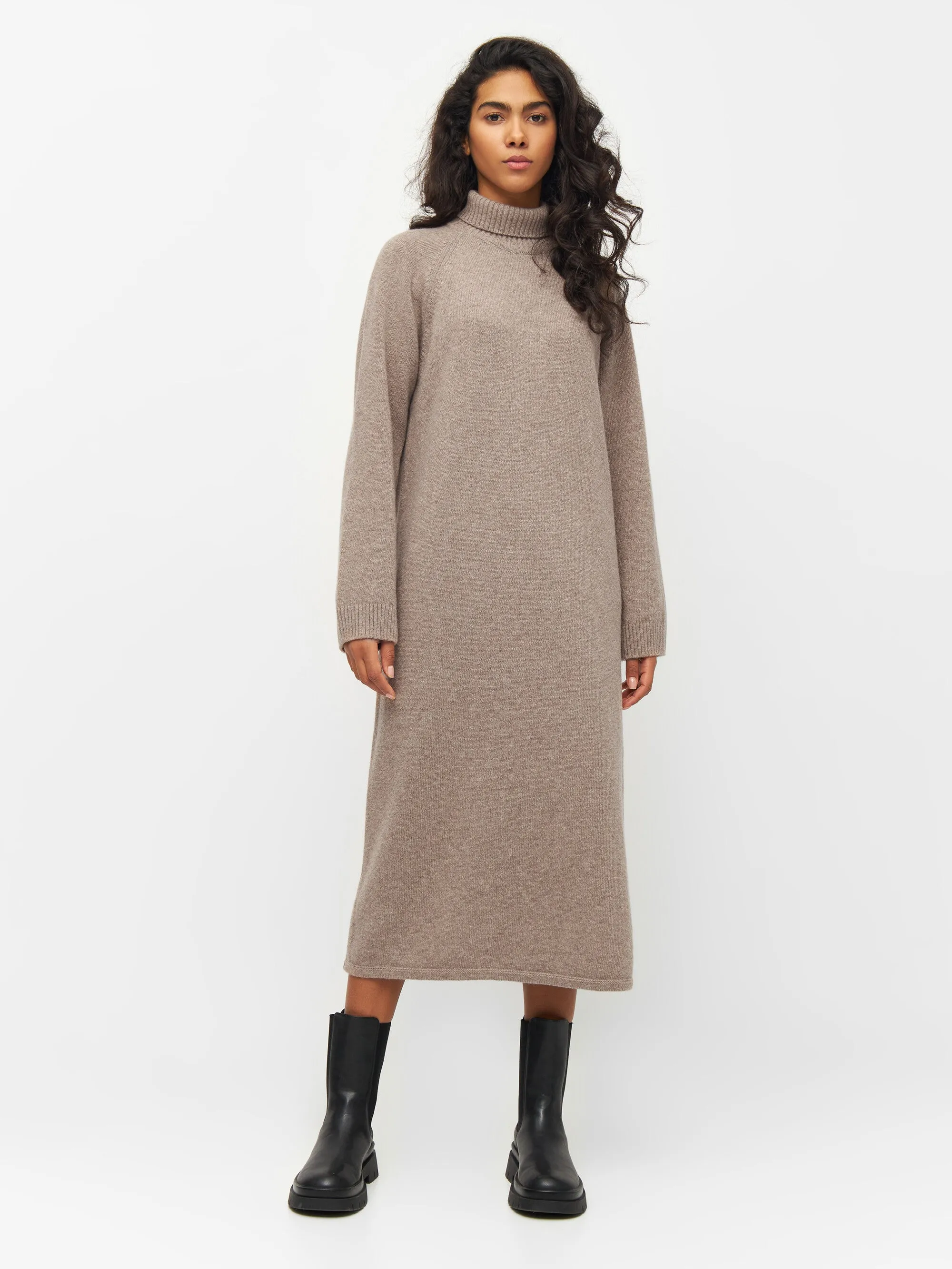 Roll neck mid length dress - Kelp melange