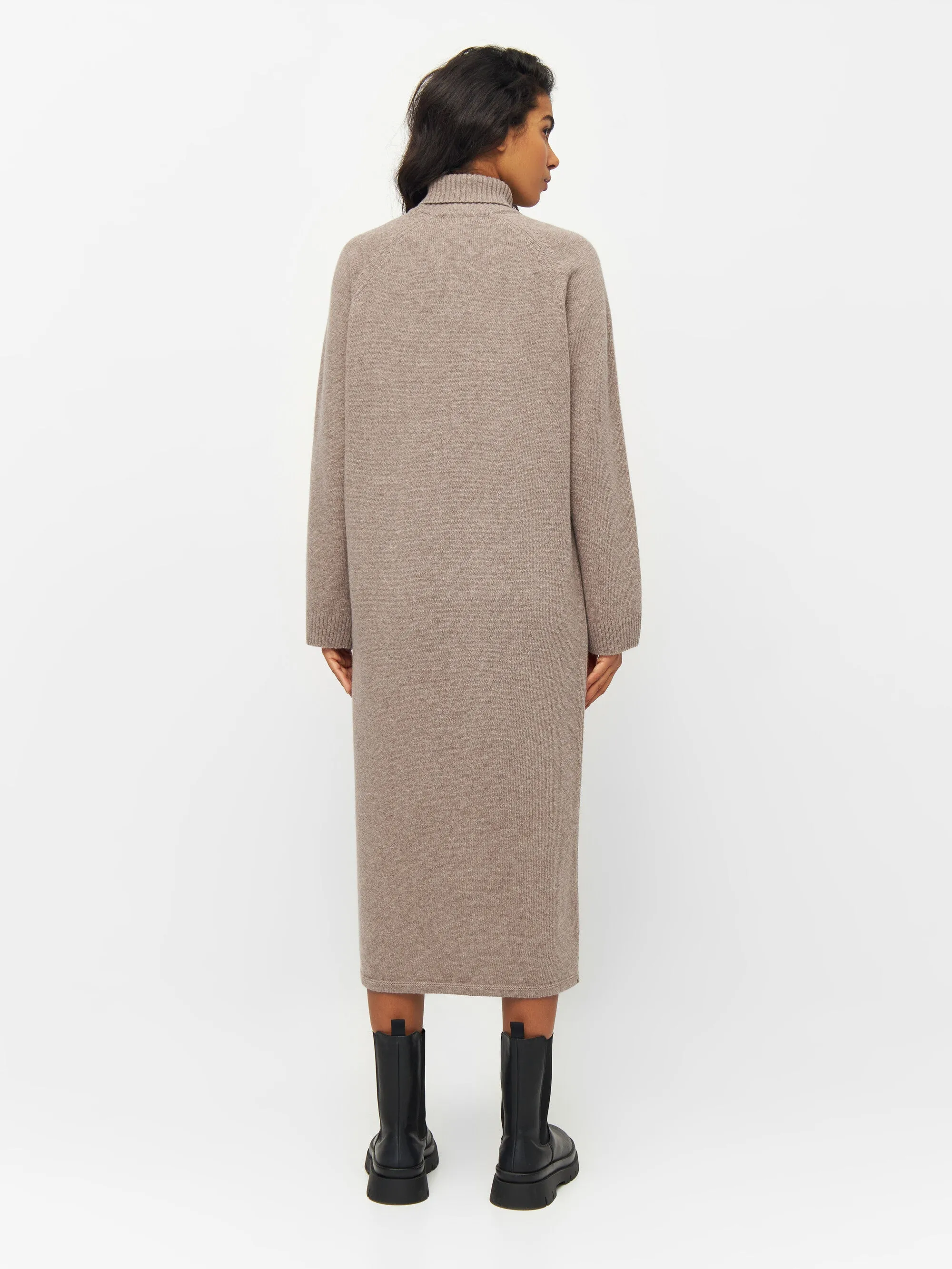 Roll neck mid length dress - Kelp melange