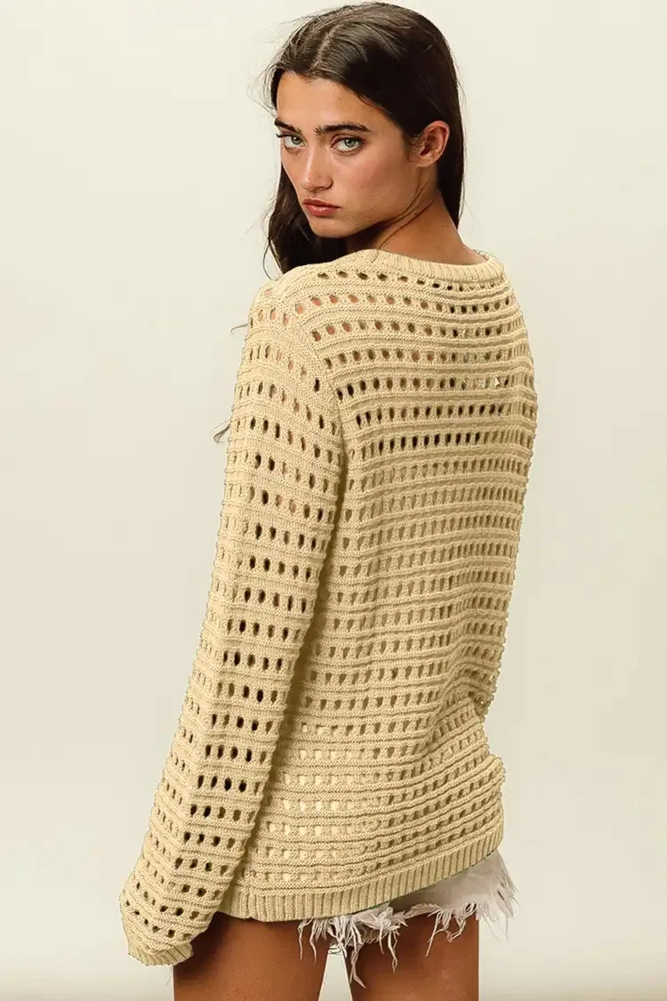 Round Neck Openwork Knit Cover Up