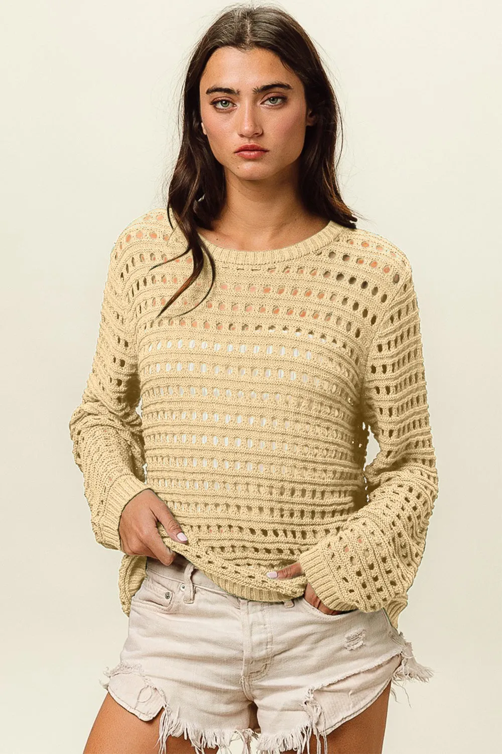 Round Neck Openwork Knit Cover Up