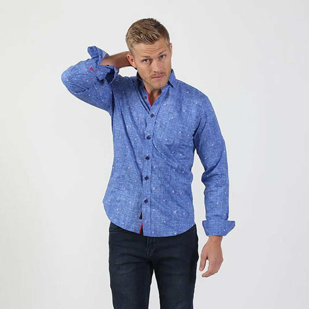 Royal Blue Two colors Dots Button Down Shirt