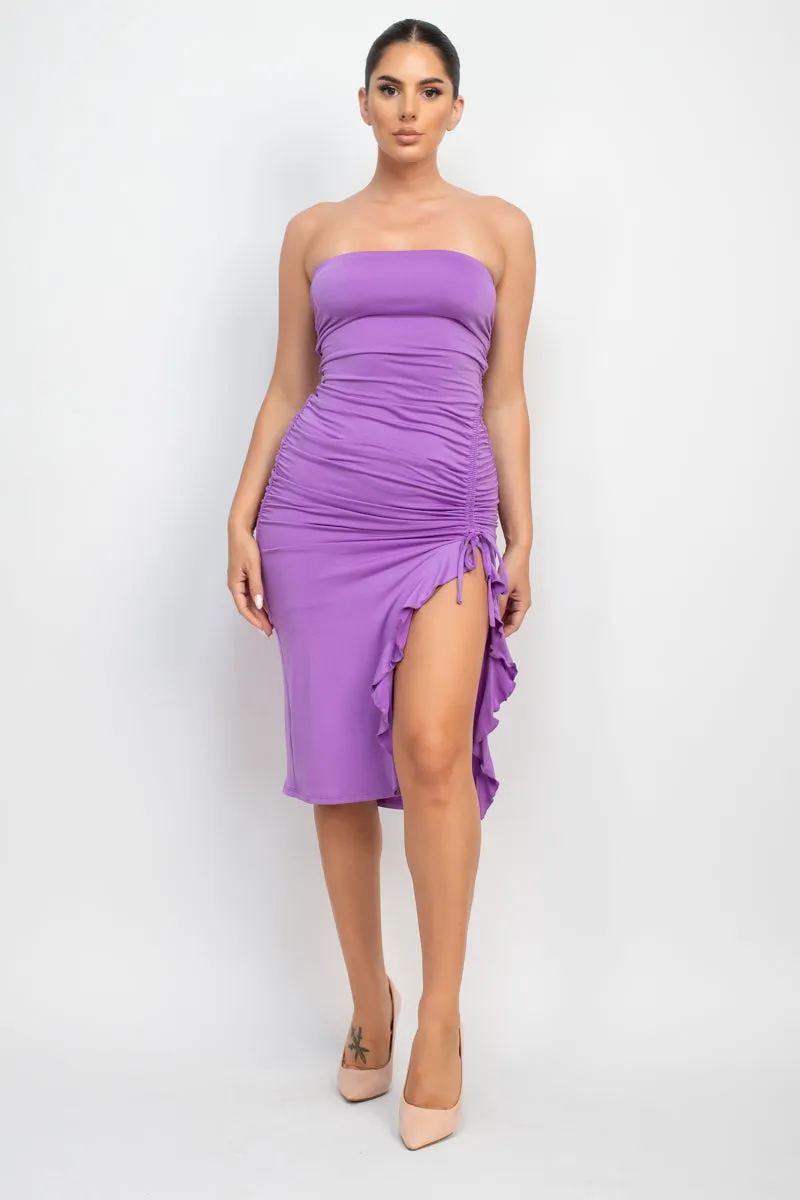 Ruffled Tube Slit Dress - 7 colors