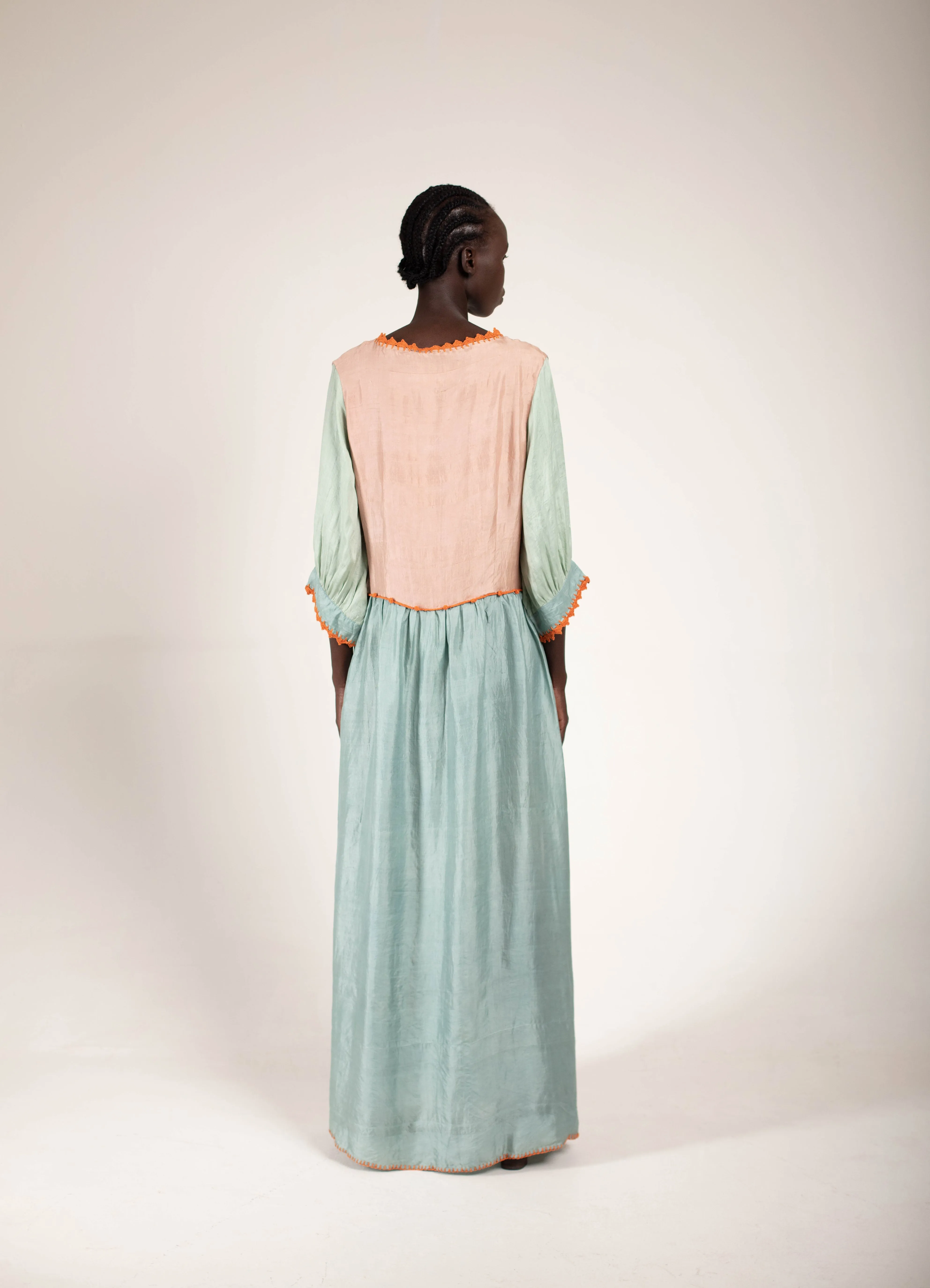 Sage & dusty Pink Silk Maxi dress