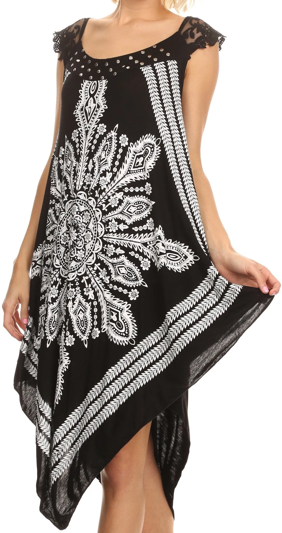 Sakkas Sule Long Sleeveless Tank Top Flower Printed Silver Sparkle Maxi Dress