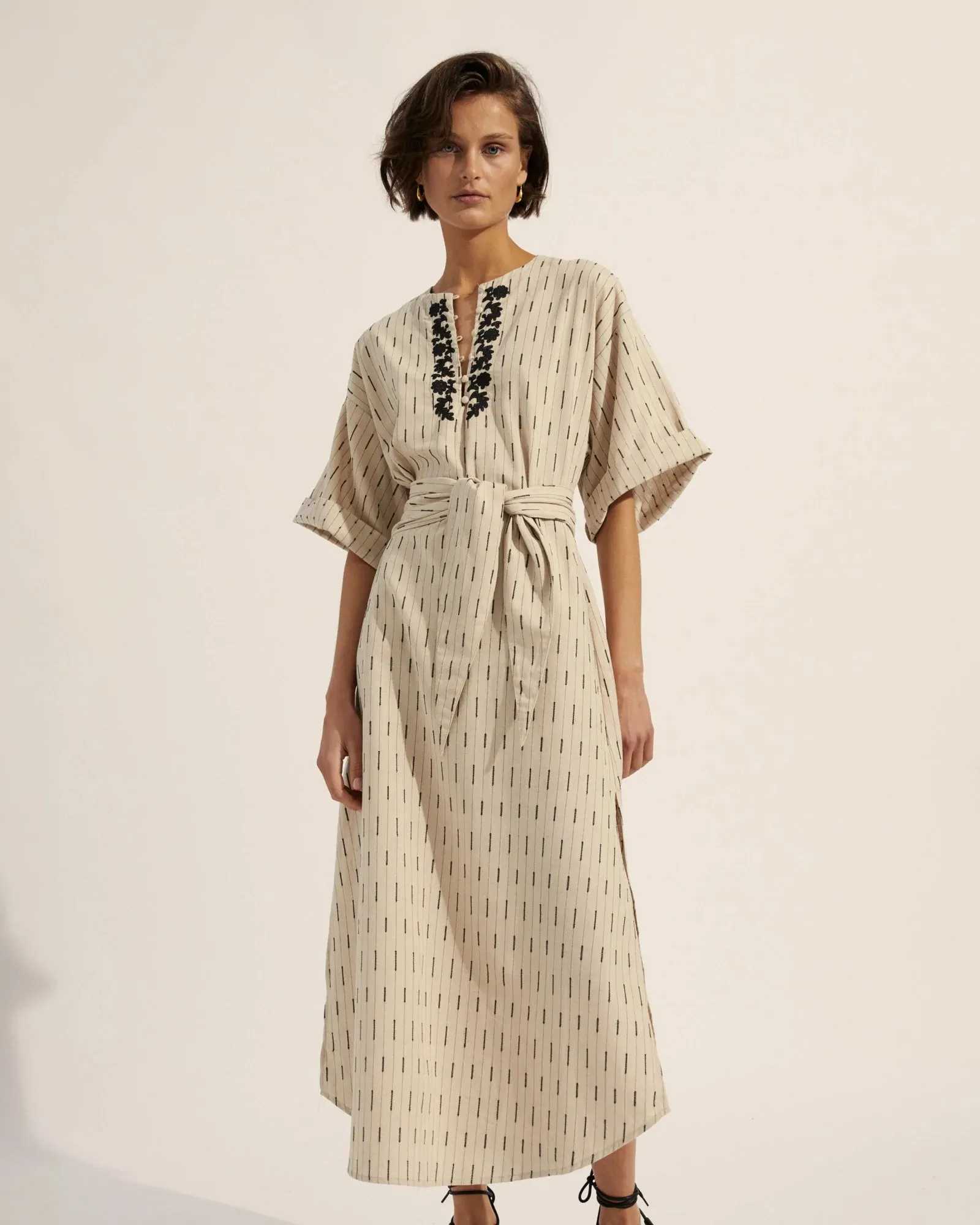 Sanction Dress in Oatmeal Stripe