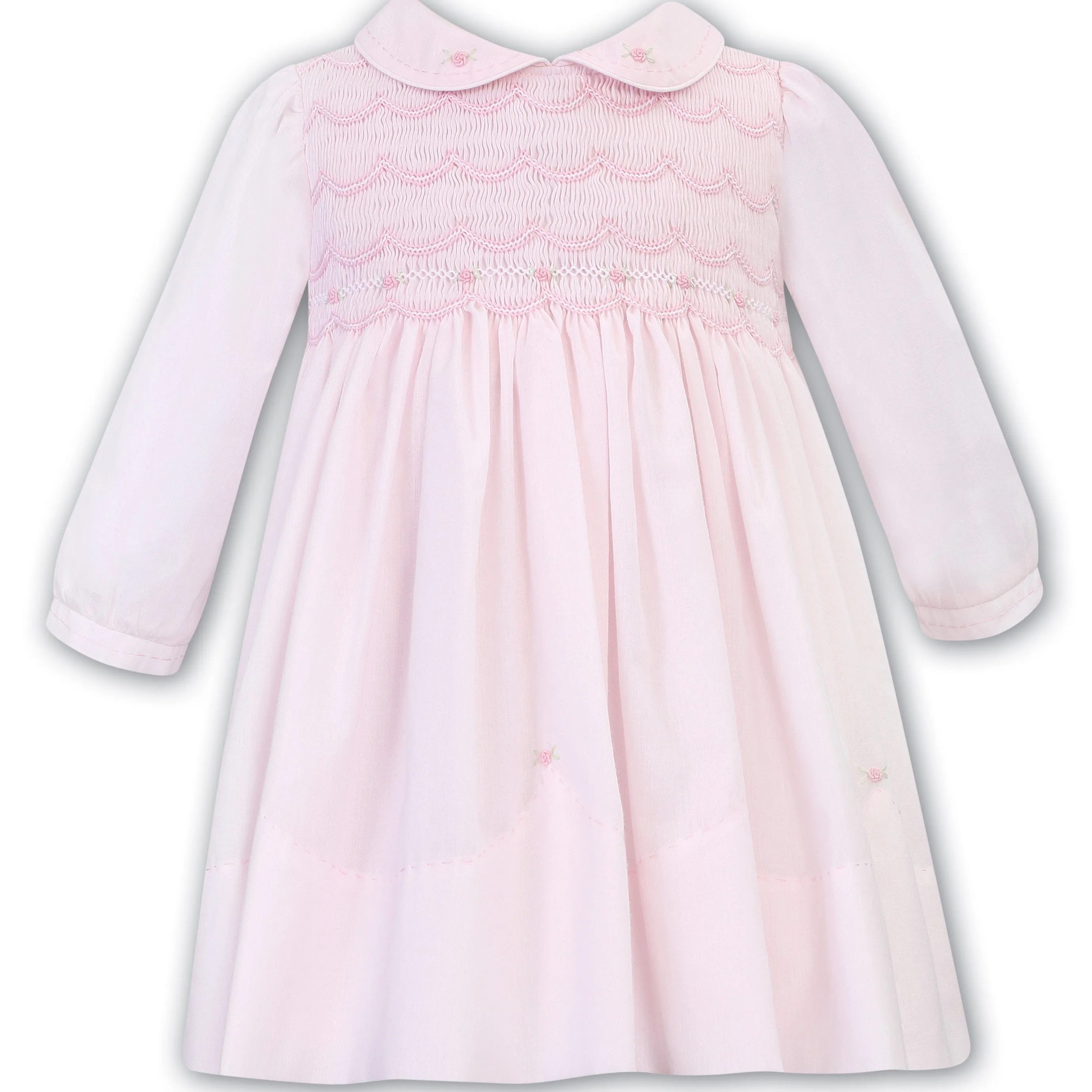 SARAH LOUISE -  Smocked Peter Pan Collar With Flower Detail Dress - Pink