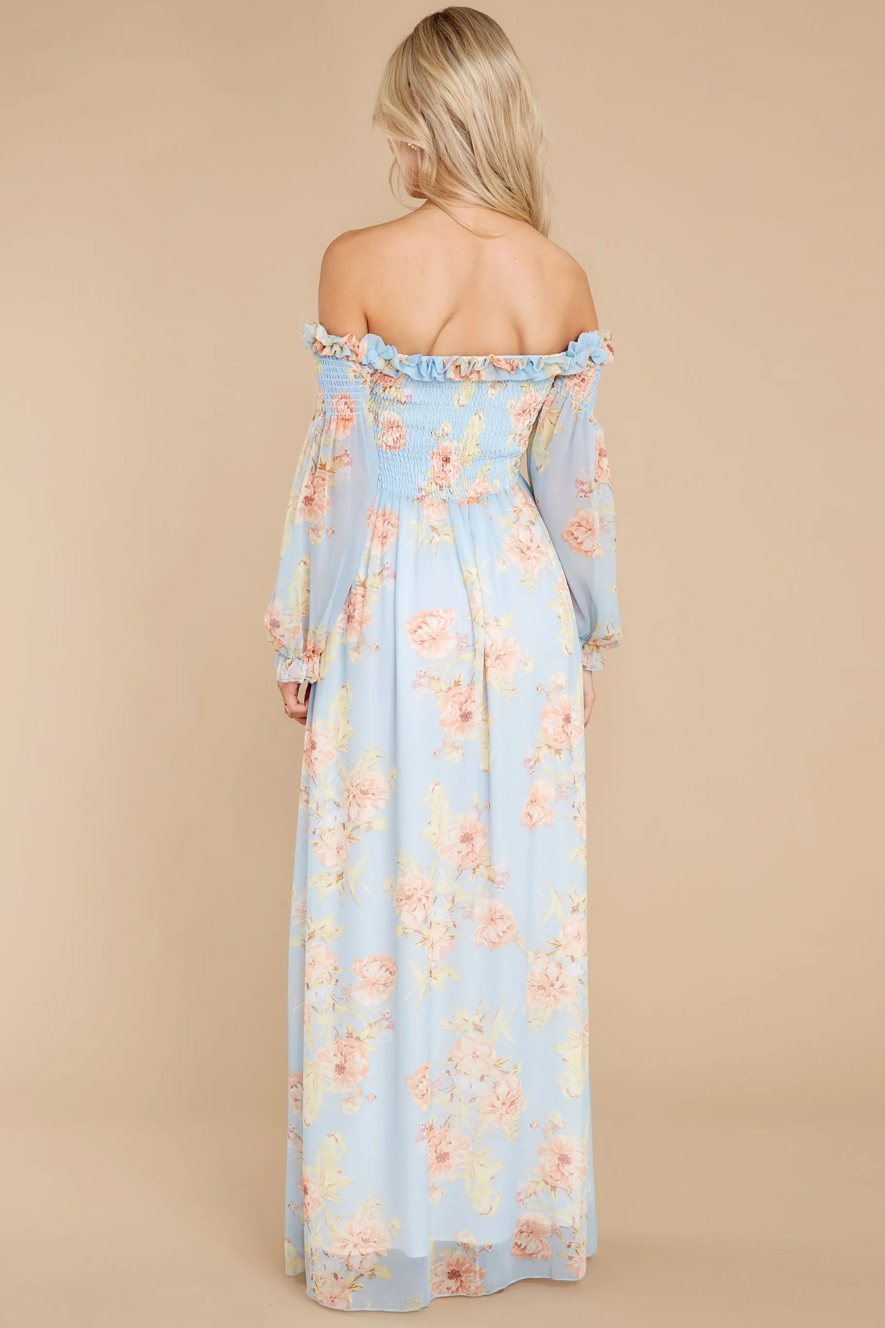 See You Looking Light Blue Floral Print Maxi Dress