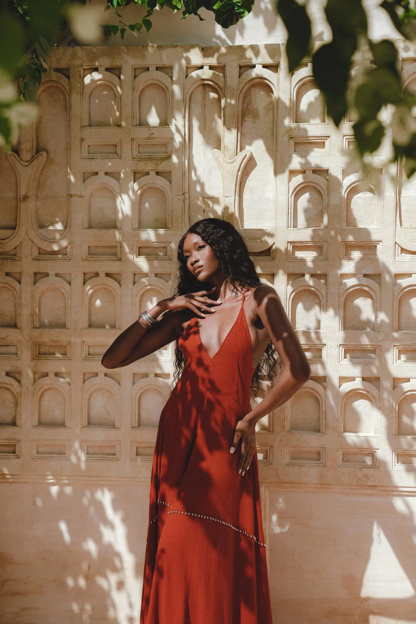 Shakti Dress • Red Boho Jingle Bells Dress • Sexy Open Neckline Dress