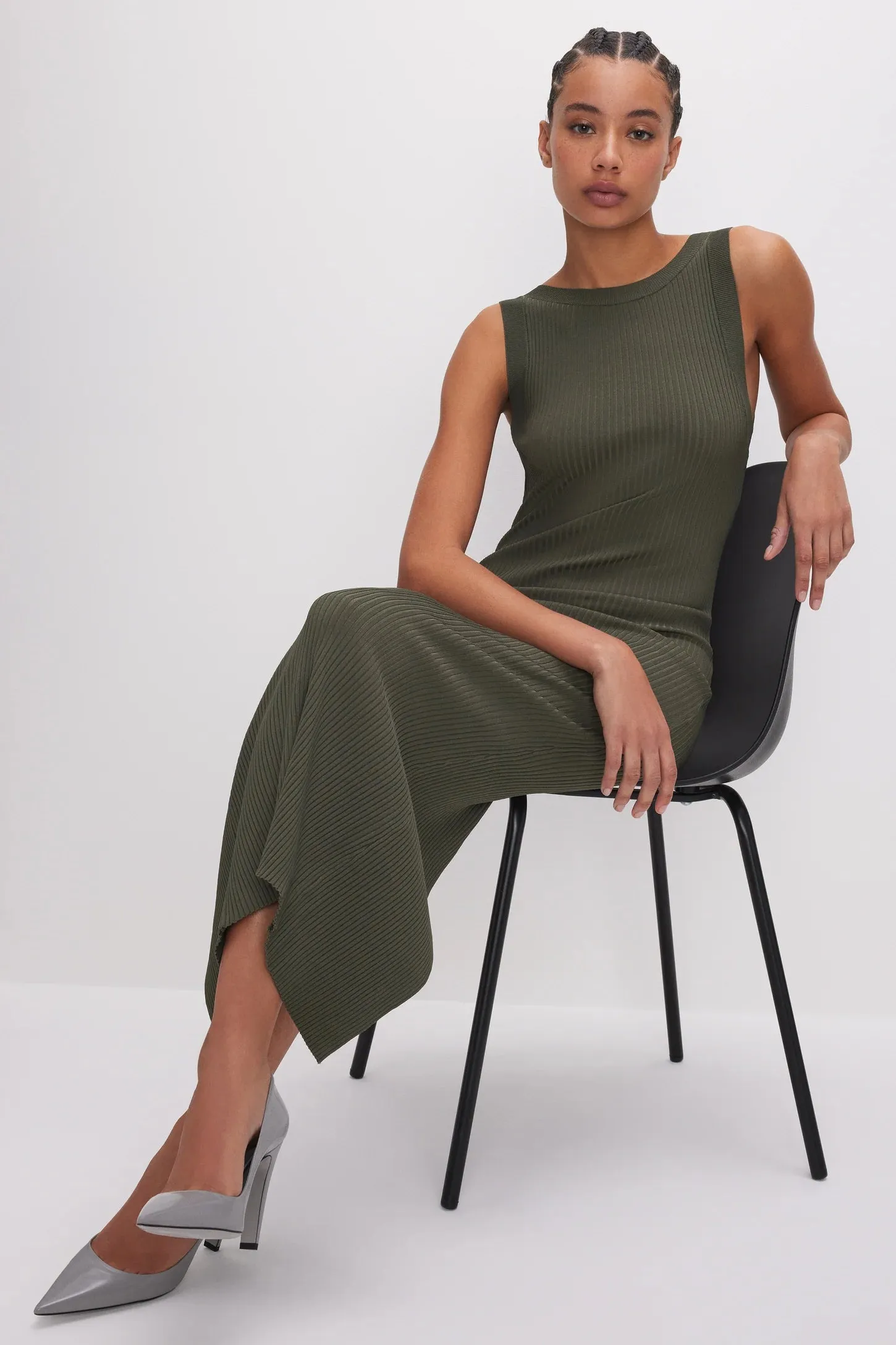 Shine Rib Off Scoop Back Midi